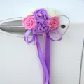 Wedding car door handle decoration with PE foam roses and purple pink ribbons for bridal events. - Large Heart Ribbon - Color No. 8