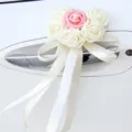 Wedding car door handle decoration flower with PE foam roses and white ribbon streamers. - Small Heart Ribbon - Color No. 1