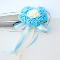 Blue and white PE rose wedding car door handle decoration flower with heart ribbon supplies - Small Heart Streamer Color No. 7