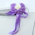 Elegant purple PE foam rose wedding car door handle decoration flower with long hanging ribbons. - Small Heart Streamer Color No. 9