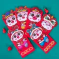 Chinese New Year red envelopes set, cartoon design lucky money packets for spring festival party. - 6 Pieces / New Year Red