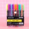 12-color neon highlighter pen set in transparent pouch, smooth writing art stationery for kids. - 12-Color Neon Highlighters