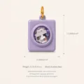 Elegante ciondolo quadrato in acciaio inossidabile viola con cristallo e anello placcato oro 18K - Pendaglio Pietra Preziosa Rettangolare Jun