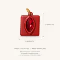 Elegante ciondolo quadrato rosso in acciaio inossidabile con pietra rubino taglio marquise - Ciondolo Rotondo Luglio