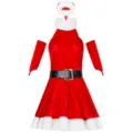 Sexy Weihnachtskostüm Detail mit Plüschbesatz, Samtkleid und passendem Gürtel und Hut. - M / Kleider / Rot