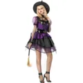 Costume de sorcière Halloween pour femme tenue sexy cosplay de fête avec chapeau noir - M / Robes / Violet/Noir