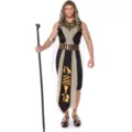 Men plus size Egyptian pharaoh costume set with headdress staff for Halloween role play party stage. - M / Top And Bottom / Black & Gold