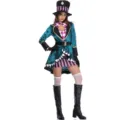Costume de Mad Hatter pour Femme Halloween Veste Sarcelle Chapeau Haut de Forme Set - M / Ensemble / Bleu sarcelle