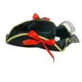Black velvet pirate hat with red bow, gold trim and lace for cosplay, party and Halloween costumes. - Pirate Hat / One Size / Hat Only
