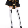 Sexy costume de bonne bas cuisse haute croix gothique jeu de rôle tenue de fête - Taille unique / Bas / Chaussettes de Nonne / Blanc
