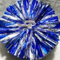 Blue and silver metallic cheerleading pom poms with handle dance party sports spirit supplies - One Size / Pair Of Pom Poms / Blue And Silver