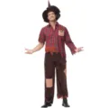 Men Halloween Scarecrow Costume Set Checkered Shirt Patch Pants Carnival Cosplay. - S/M / Set / Adult Male (Multicolor)