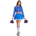 Vue détaillée de l'ensemble de costume de pom-pom girl patriotique étoilé avec pompons. - S / Ensemble / Comme Illustré (Avec Veste)