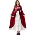 Détail de robe gothique médiévale avec volants rouge et blanc et nœud vintage élégant. - S / Robes / Bordeaux