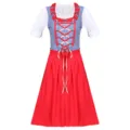 Detaillierte Ansicht des bayerischen Oktoberfest Dirndl Kleides mit weißer Bluse. - S / Oben Und Unten / Blau Rot