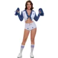 Sexy cheerleader costume set with star pattern, blue sleeves and pom poms for cosplay parties. - XS / Top And Bottom / Blue & White