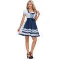 Close-up detail of traditional German Oktoberfest dirndl dress with floral pattern and ribbons. - S / Set (2061) / Blue