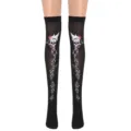 Calze alte gotiche con teschio Halloween calzettoni neri sopra il ginocchio per donne cosplay - Taglia unica / Motivo a Teschio / Nero