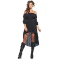 Robe de costume asymétrique noire à épaules dénudées, parfaite pour spectacles et fêtes. - M / Robes / Noir