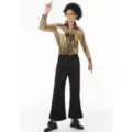 70s retro disco costume men shiny gold shirt black flared pants festival party stage outfit - M / Top And Bottom / 5572 Men's Gold