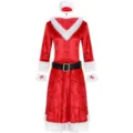 Womens Christmas Santa costume cosplay dress set details, sexy holiday party outfit. - M / Dresses / 4-Piece Set (Hat + Dress + Belt + Boot Covers) / Red