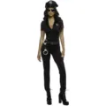 Costume de police sexy pour femme, combinaison noire uniforme pour fête d'Halloween cosplay. - S / Ensemble / Noir