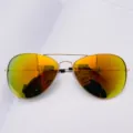 Classic gold frame aviator sunglasses with vibrant red reflective mercury lenses for outdoor wear. - M / Gold Frame Glasses