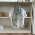 Japanese retro linen narrow long scarf for women, lightweight breathable textured neckerchief ribbon. - 5# Light Green