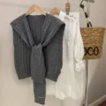 Grijze gebreide sjaal omslagdoek capelet, stijlvol gelaagd accessoire voor dames gebreide mode. - 4# Donkergrijs
