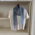 Minimalistische Japanse stijl linnen smalle sjaal, elegante blauwe lint sjaal voor dames. - Zeeblauw (1#)