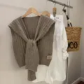 Korean style knit shoulder wrap scarf knitted capelet layered sweater accessory winter warm chic - Light Brown