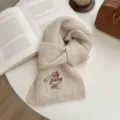Koreaanse effen gebreide sjaal met engelse borduursel, dikke warme winter sjaal voor vrouwen. - 3# Beige
