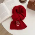 Cozy red knitted winter scarf with chic embroidery, thick warm neck warmer for women. - 8# New Year Red