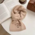 Koreaanse stijl effen geborduurde gebreide sjaal herfst winter dikke warme nek sjaal - Havermoutkleur