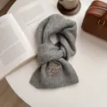 Grey knitted thick warm winter scarf for women featuring elegant English embroidery details. - 6# Dark Grey