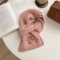 Korean style solid color embroidered knit scarf for women, cozy winter warm thick neck warmer. - Korean Pink