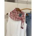 Retro Japanese style red checkered floral scarf women chic triangle scarf new items - Red Floral