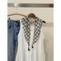 Japanese retro floral plaid triangular scarf with chic tassel design for women daily use. - Black Floral