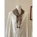 Vintage brown checkered small neckerchief with cute tassels, retro hair scarf for daily wear. - Brown Floral