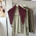 Koreaanse stijl chic veelzijdig vroege herfst dubbelzijdige sjaal driehoekige sjaal top. - 02_Rood gestreept