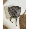 Retro plaid cotton linen triangle scarf with straps, chic spring summer fashion accessory. - Plaid