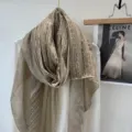 Elegant lace spliced linen feel long scarf shawl for women versatile sun protection wrap - Khaki