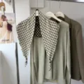 Vintage polka dot knit triangular scarf women spring autumn breathable linen shawl wrap - Beige Polka Dot