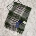 Klassieke retro geruite wollen sjaal met zachte franjes, warm winteraccessoire. - Gestreepte Groen