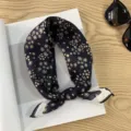 Floral print dark blue neck scarf detail, elegant retro small square bandana accessory - Picture #5