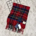 Classic red plaid wool scarf for women winter warm retro tassel fashion neck wrap detailed view - New Year Red Striped