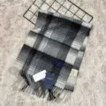 Classic plaid 100% wool winter scarf warm neck wrap for women soft cozy tassel fringe - Black & White Stripe