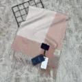 Cozy color block winter wool scarf with soft fringes, warm and stylish accessory for women. - Light Pink Large Plaid