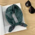 Green tennis racket printed square scarf, stylish vintage neckerchief for women spring summer. - Picture #11