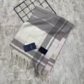 Classic grey and pink plaid wool scarf with fringe, soft winter warm tartan neck wrap. - White Pink Plaid